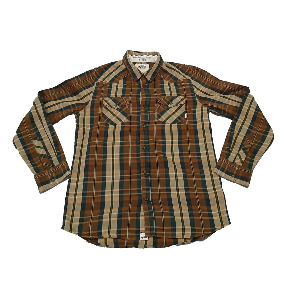 Vans off the wall custom plaid snap button long sleeve Mens shirt size Large